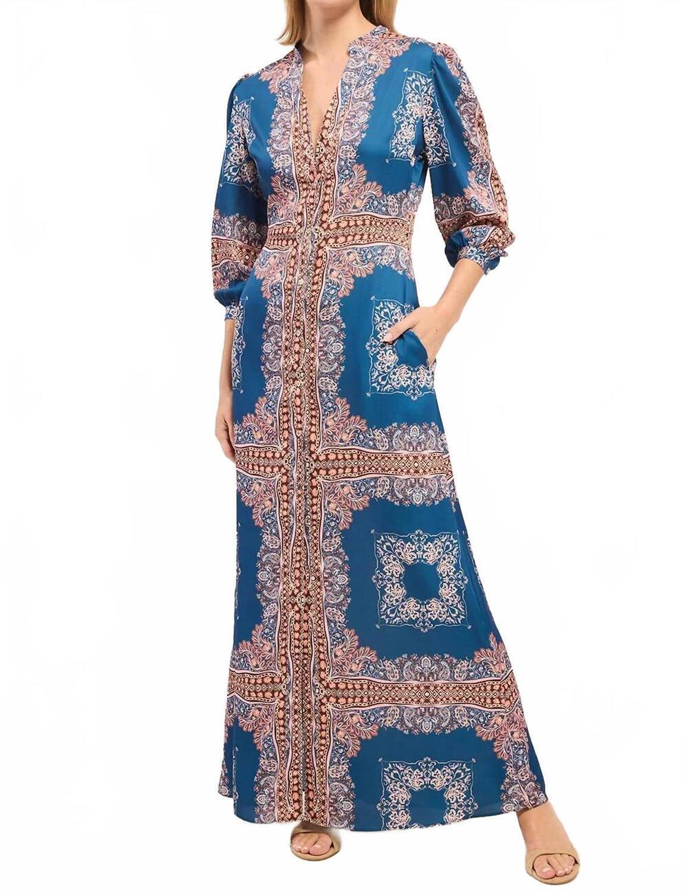 NEW MISA LOS ANGELES farrah maxi dress in sapphire tapis satin